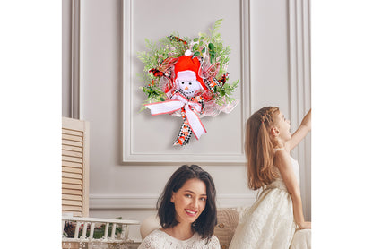 **Christmas Cartoon Snowman Ribbon Wreath Decoration**