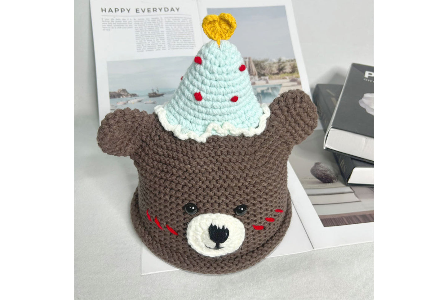 **Handmade Teddy Bear Knitted Hat (Sweet and Warm Autumn/Winter Wool Hat)**