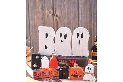 **Halloween BOO Ghost Ornament | Wooden Tray Decoration**