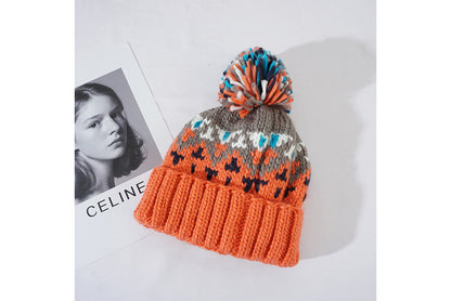 **Colorful Pom-Pom Knitted Hat (Autumn/Winter Warm Ear-Wearing Wool Hat)**