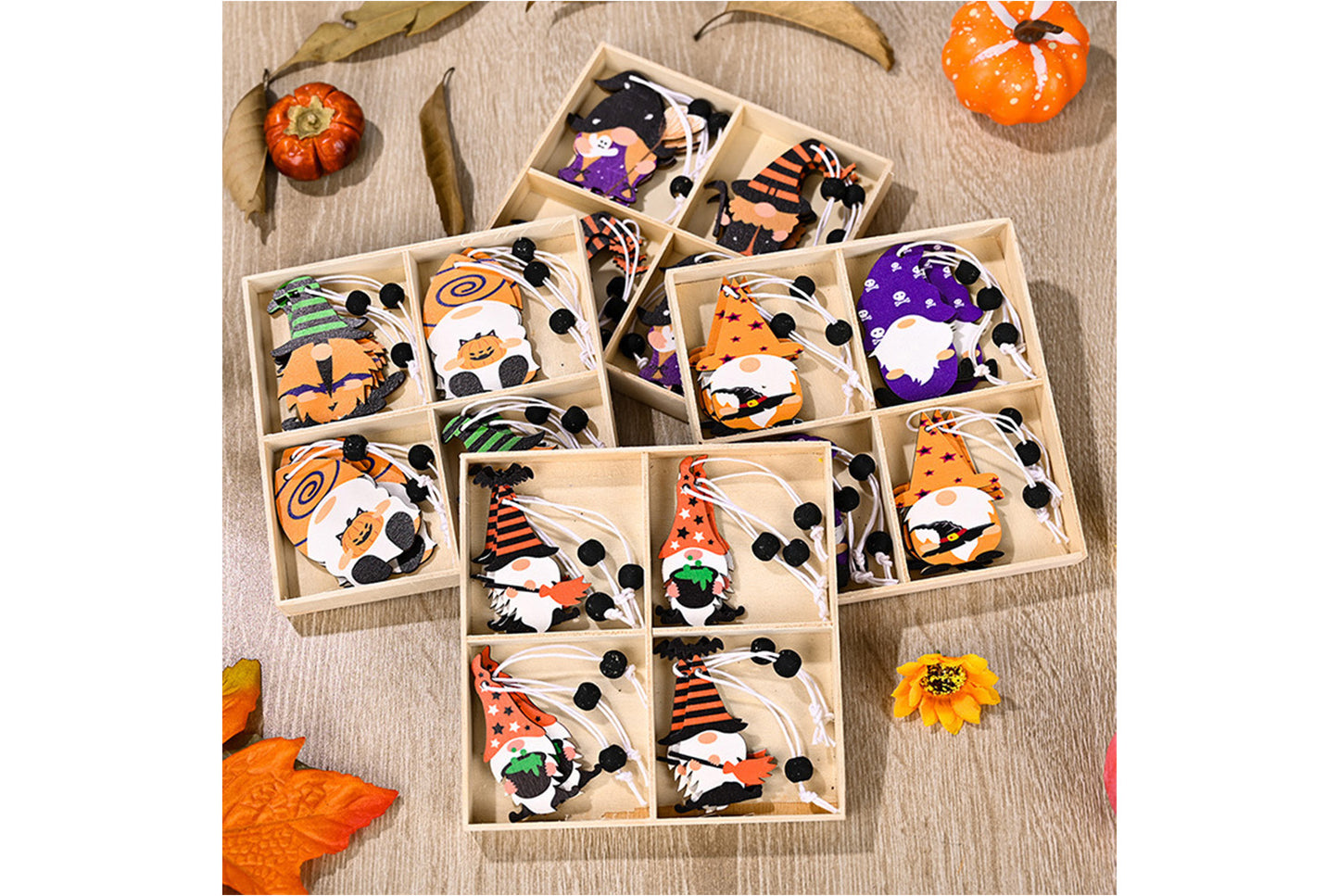 **4-Grid Halloween Rudolf Wooden Pendant | Wooden Home Decor**