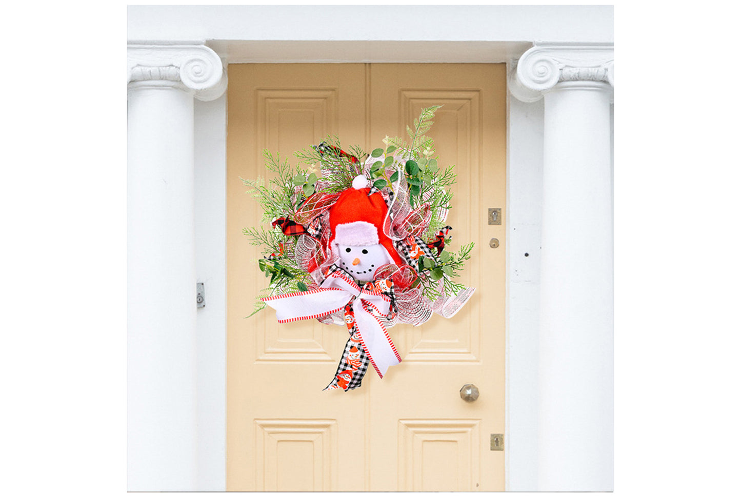 **Christmas Cartoon Snowman Ribbon Wreath Decoration**