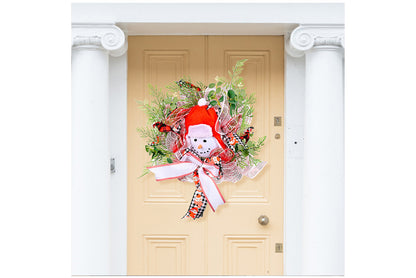 **Christmas Cartoon Snowman Ribbon Wreath Decoration**