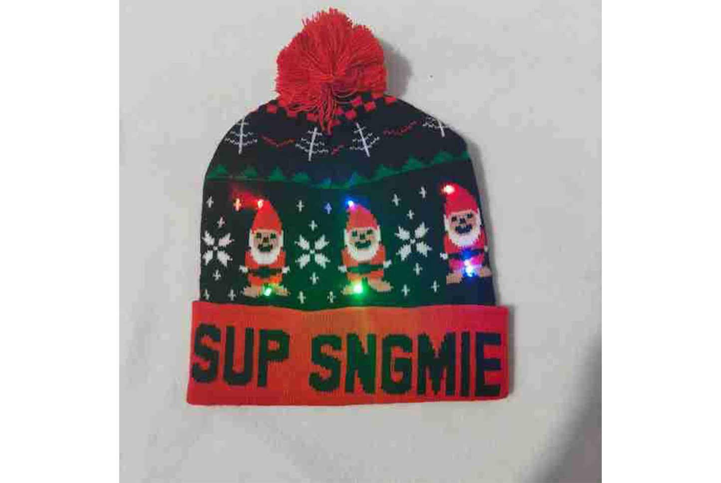 **Christmas LED Pom-Pom Knit Hat (Winter Warm Fold-Up Light-Up Hat)**