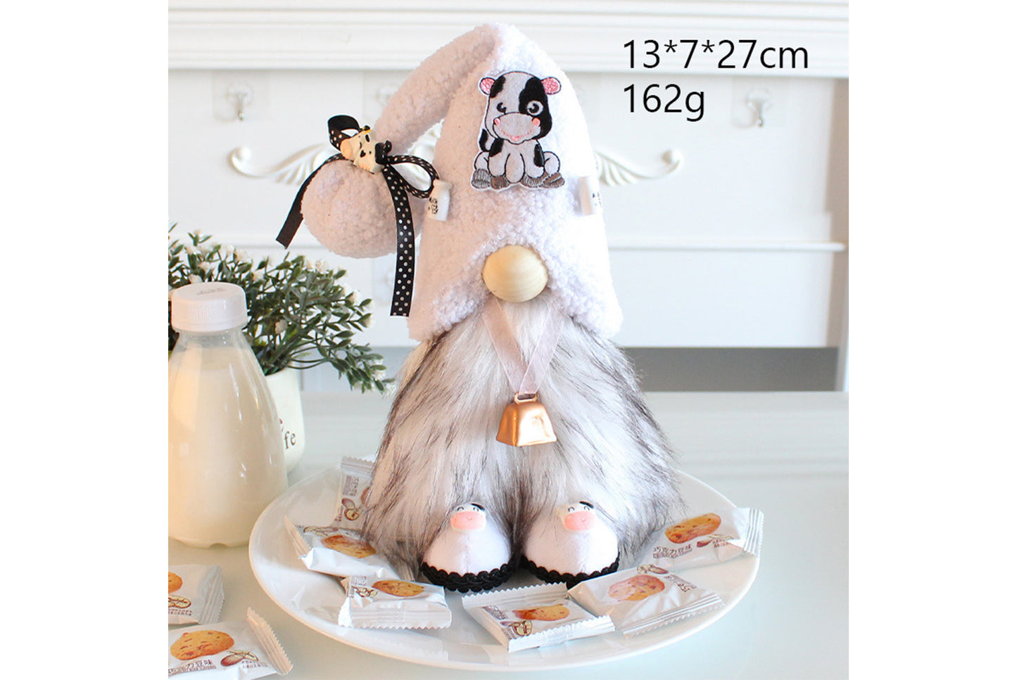 **Holiday Plush Gnome | Cow Biscuit-Shaped Ornament**