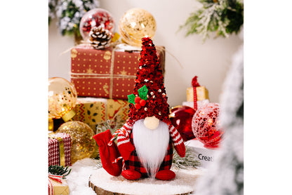 **Christmas Red and Black Sequined Hat Rudolph Faceless Doll Figurine**