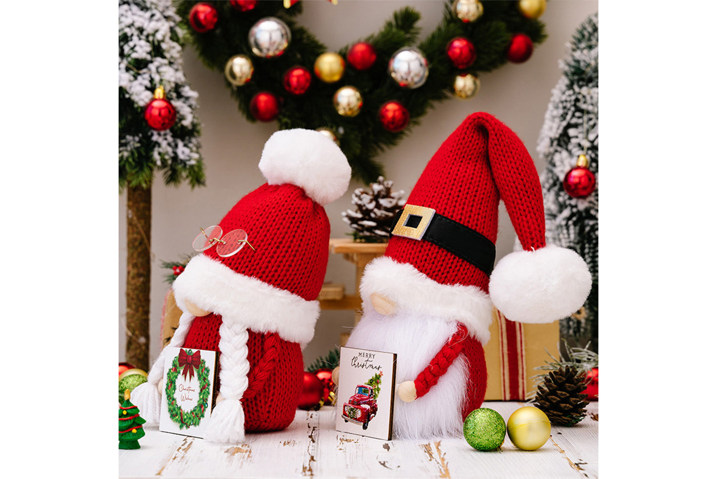 **Christmas Pom-Pom Knit Hat with Rudolph Figurine**