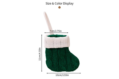**Green Knitted Mini Christmas Stocking Ornament**