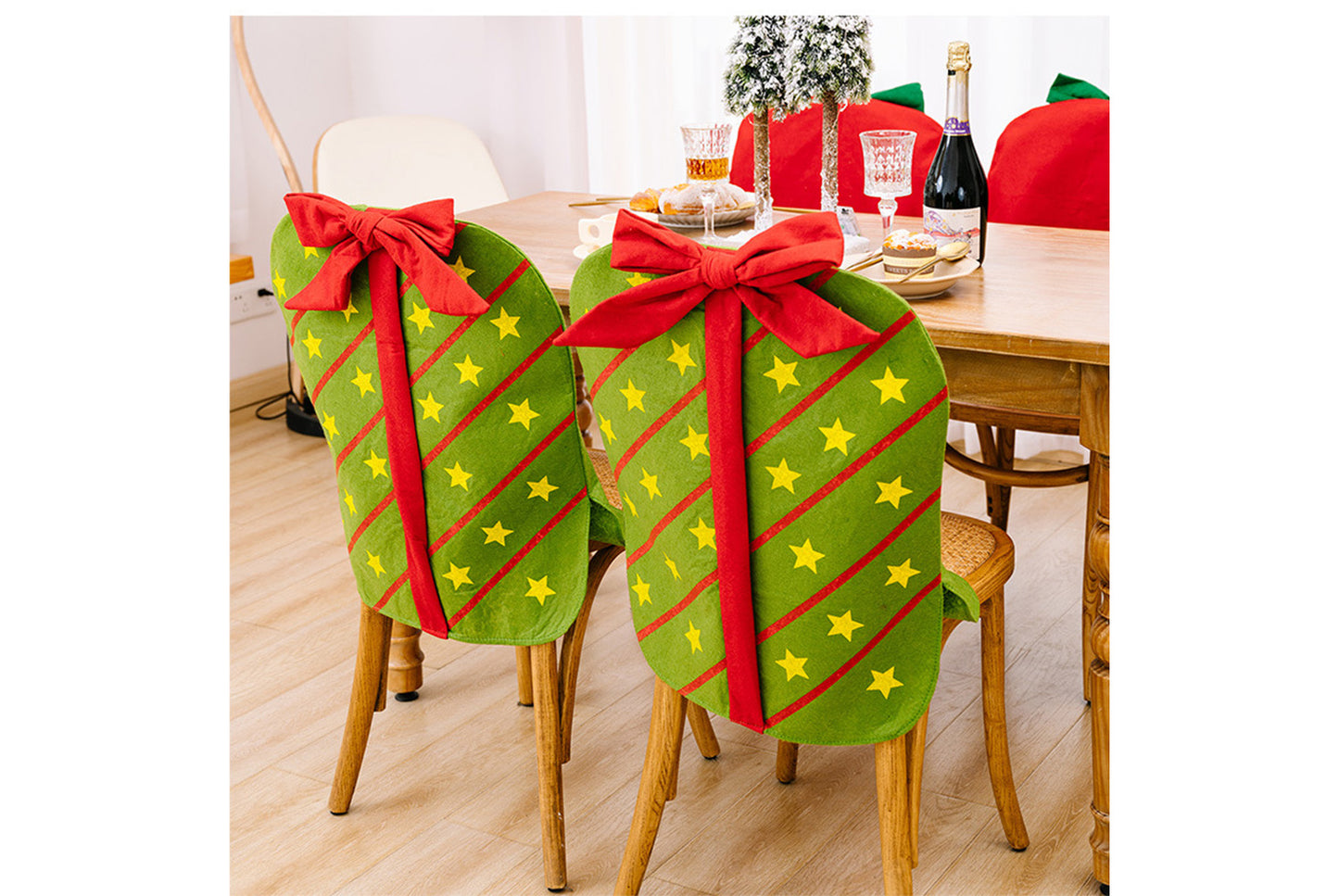 **Christmas Bow Gift Box Chair Cover Decoration**