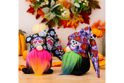 **Halloween printed hat dwarf doll | Rose red/green fabric decoration**
