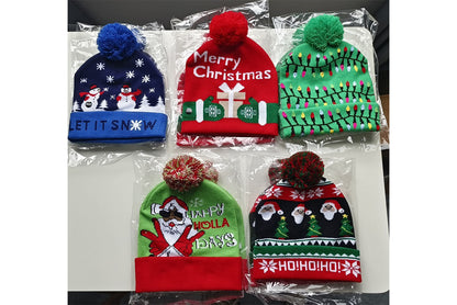**Christmas LED Light Jacquard Knit Hat (Thickened Warm Version)**