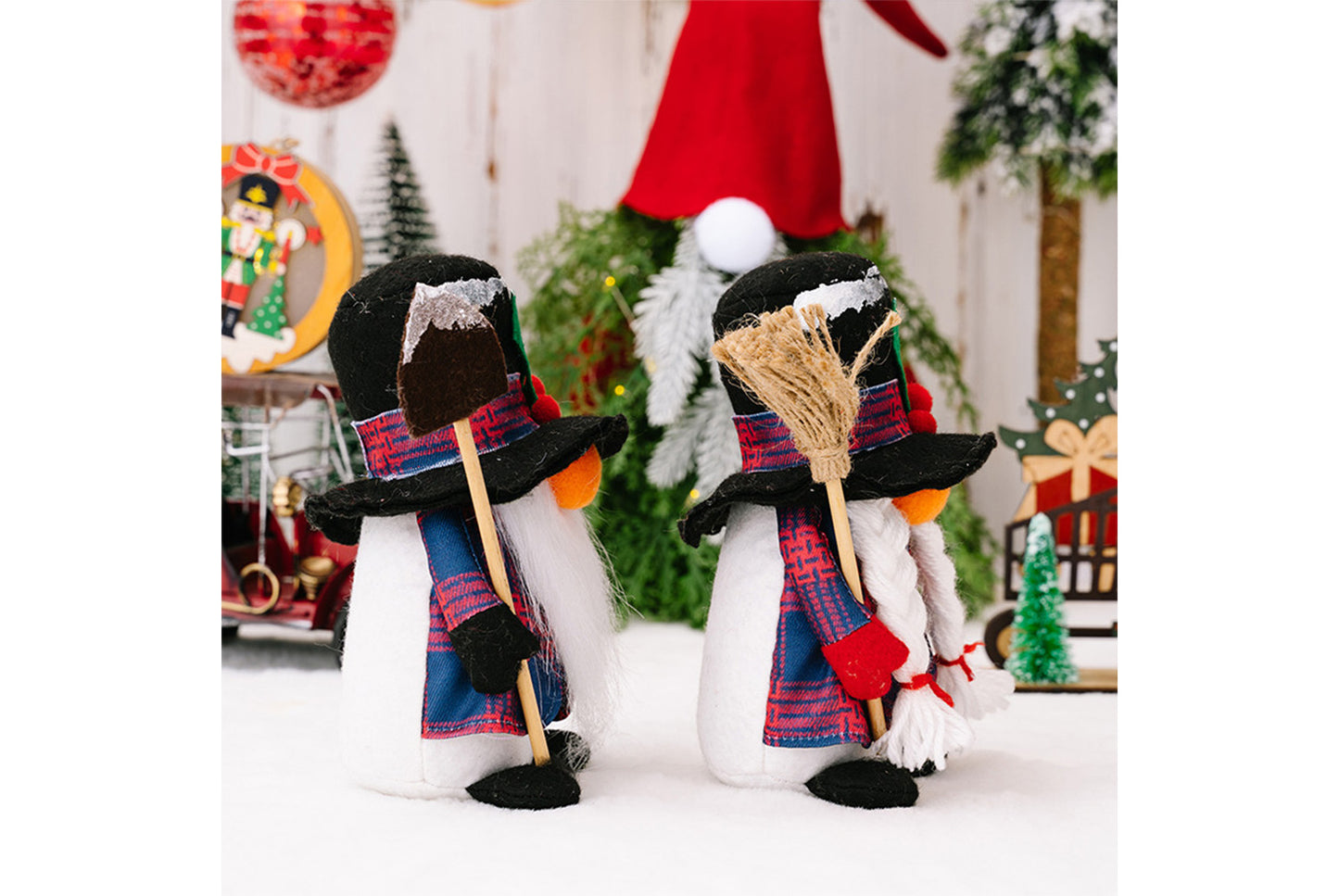 **Christmas Faceless Doll, Snowman, and Goblin Ornament Set**