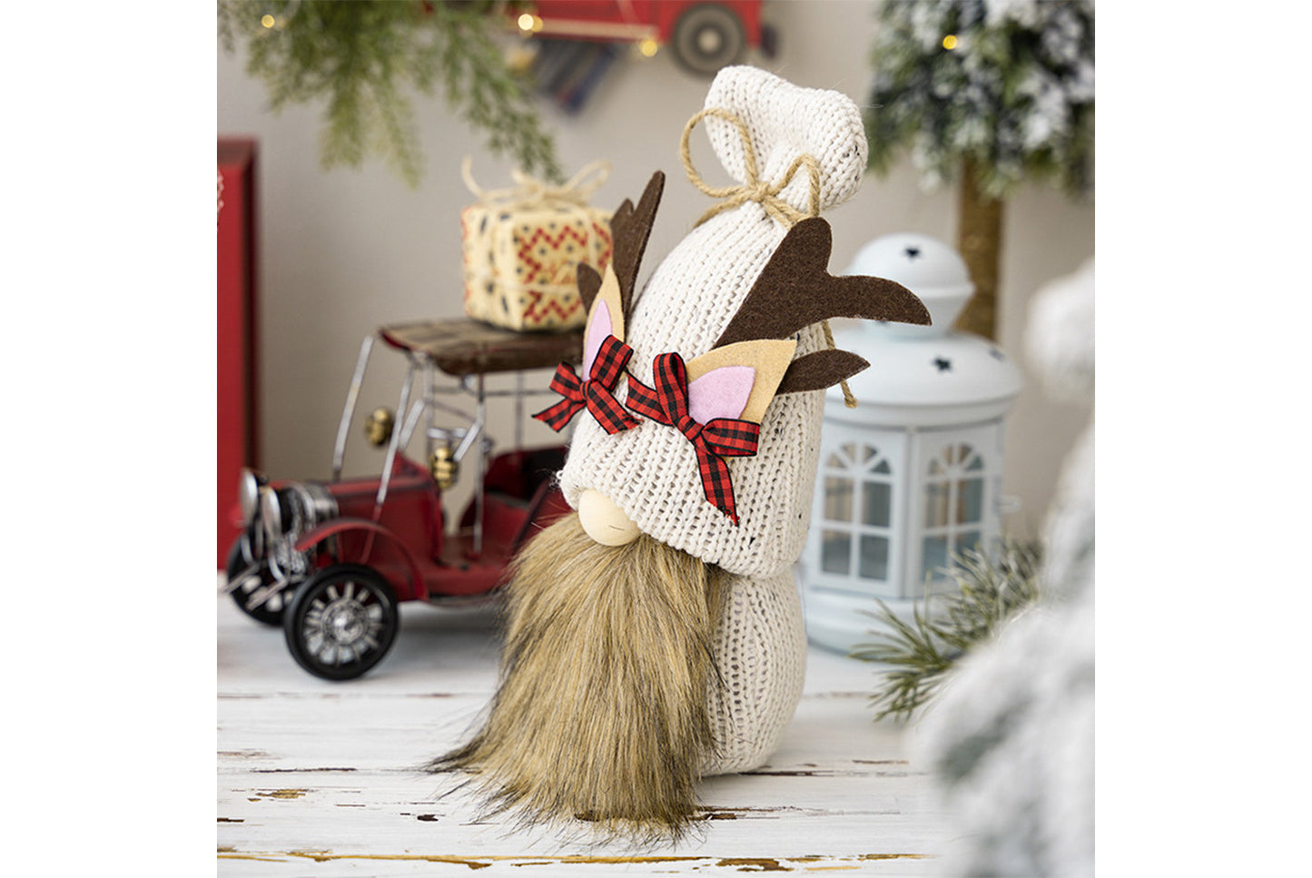 **Christmas Knitted Shell Reindeer Antler Hat Rudolph Doll**