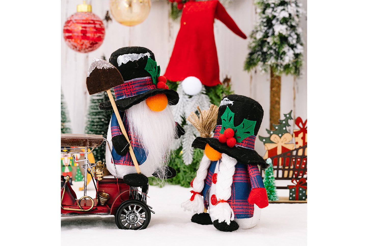 **Christmas Faceless Doll, Snowman, and Goblin Ornament Set**