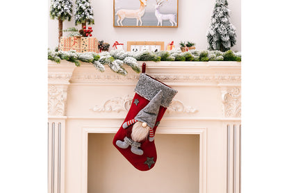 **Grey Frayed Edge Rudolph the Forest Old Man Christmas Stocking**