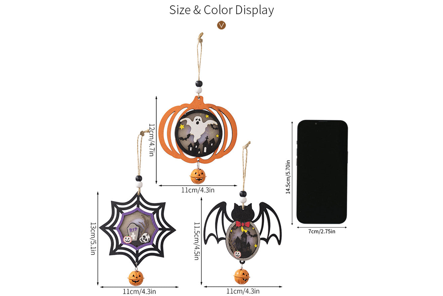 Halloween Wooden Light-Up Pendant | Pumpkin, Bat, and Spider Horror Decoration