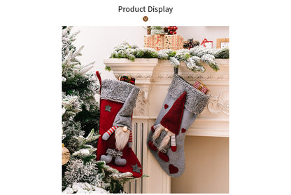 **Grey Frayed Edge Rudolph the Forest Old Man Christmas Stocking**