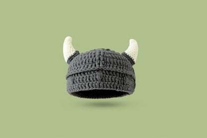 **Cartoon Funny Horned Knitted Hat (Handmade Wool Monster Headgear)**