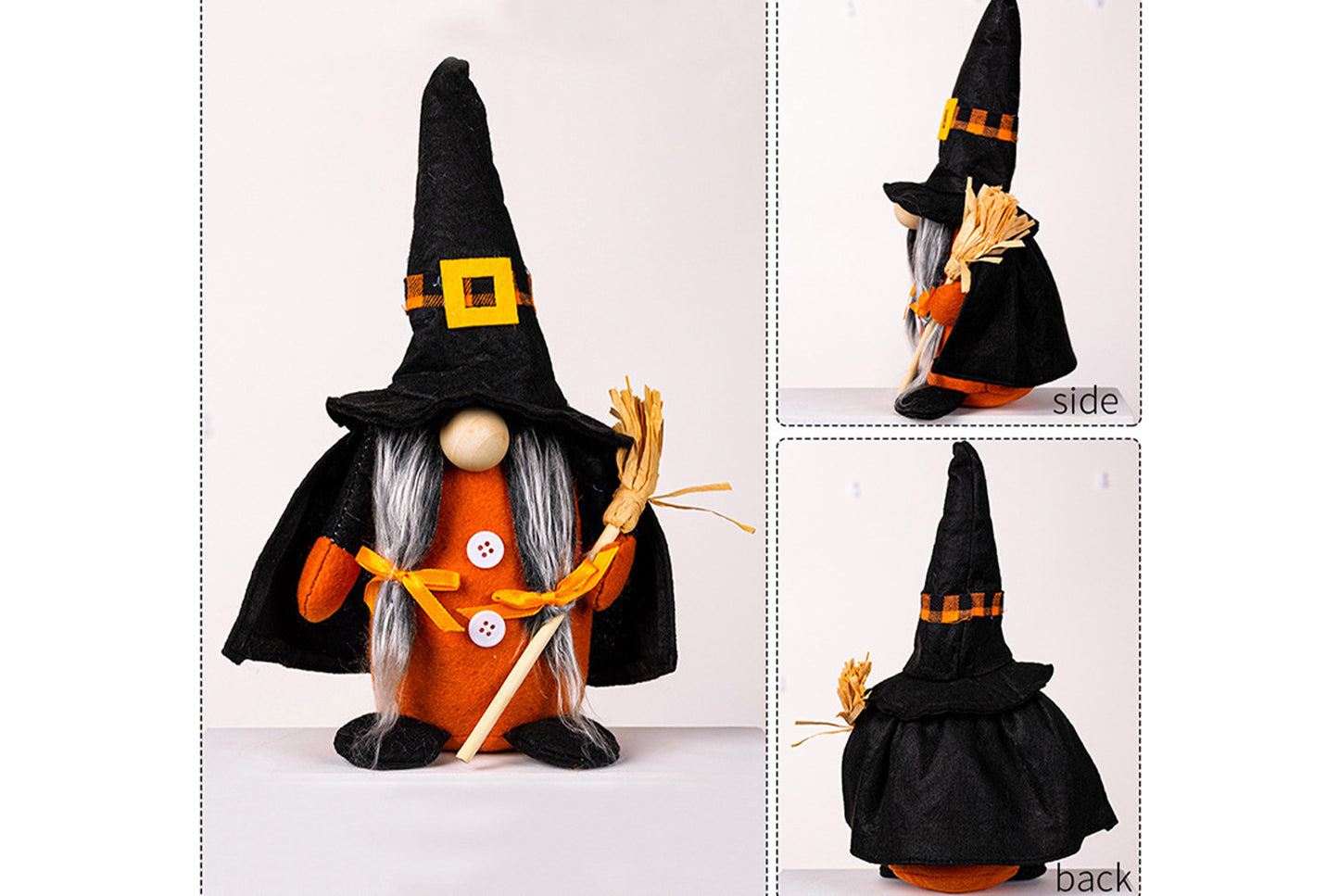 **Halloween Fabric Gnome Figurine | Pumpkin and Broom Witch Home Decor**