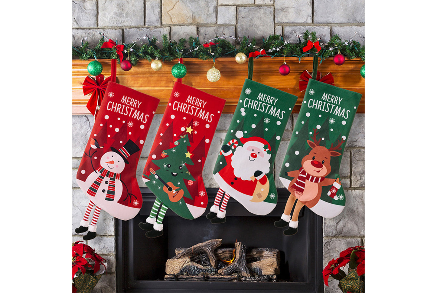 **Christmas Hanging Stockings (4 Colorful Printed Gift Stockings)**