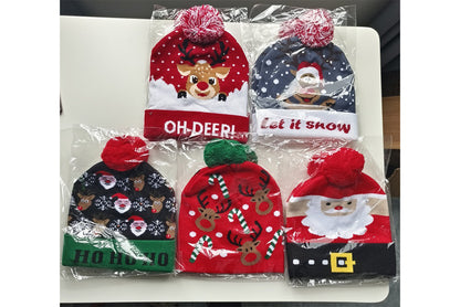 **Christmas LED Light Jacquard Knit Hat (Thickened Warm Version)**
