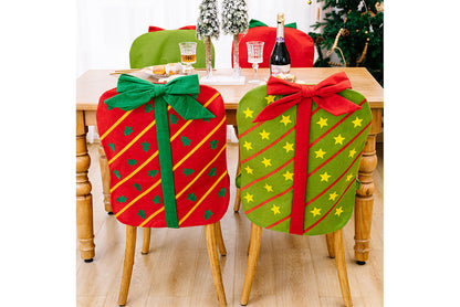 **Christmas Bow Gift Box Chair Cover Decoration**