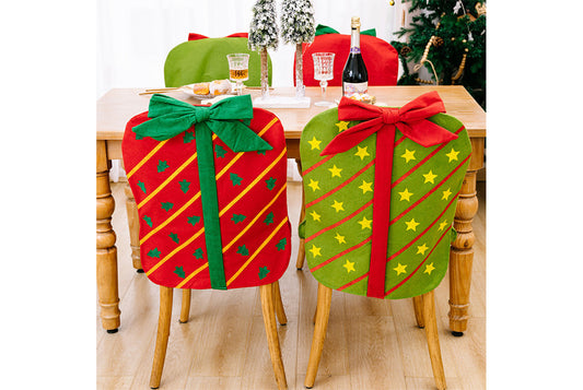 **Christmas Bow Gift Box Chair Cover Decoration**