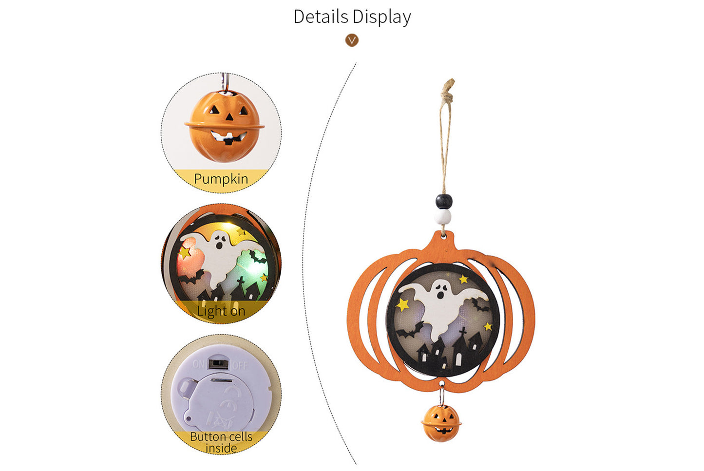 Halloween Wooden Light-Up Pendant | Pumpkin, Bat, and Spider Horror Decoration