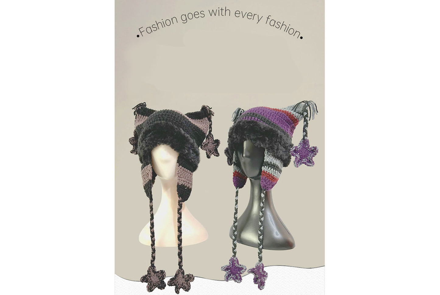 **Hand-Crossed Five-Pointed Star Cat Ear Knitted Hat (Sweet and Warm Wool Hat)**