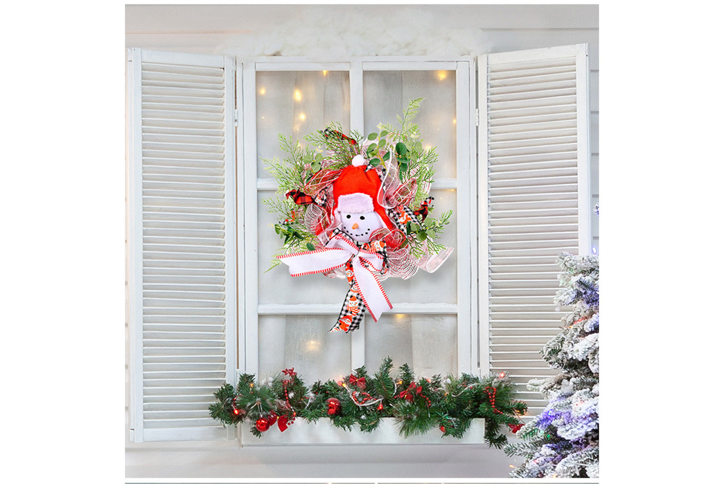 **Christmas Cartoon Snowman Ribbon Wreath Decoration**