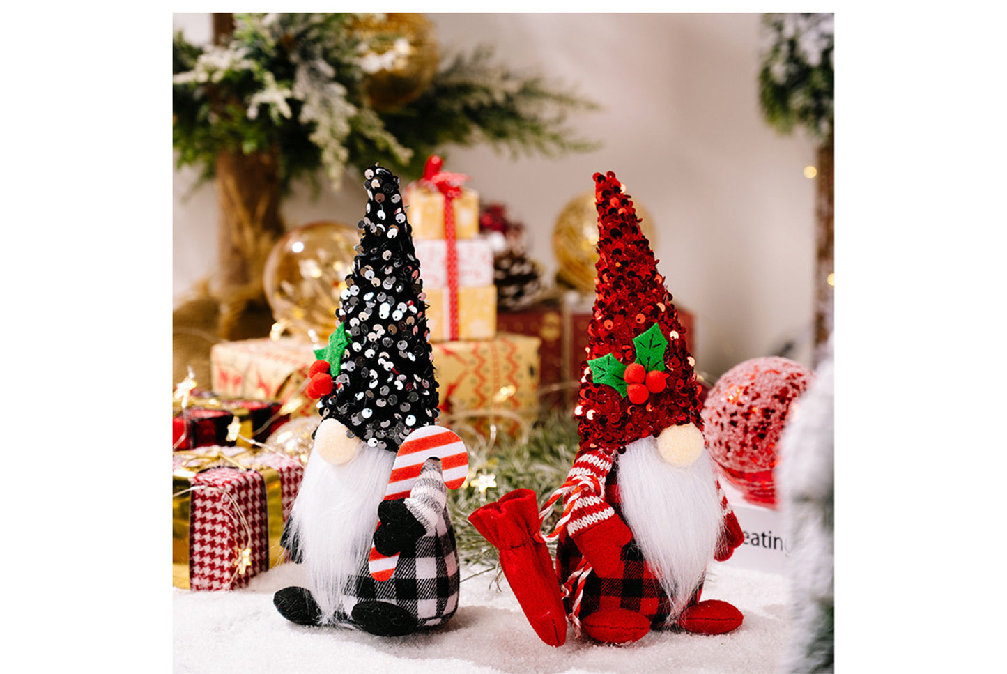 **Christmas Red and Black Sequined Hat Rudolph Faceless Doll Figurine**