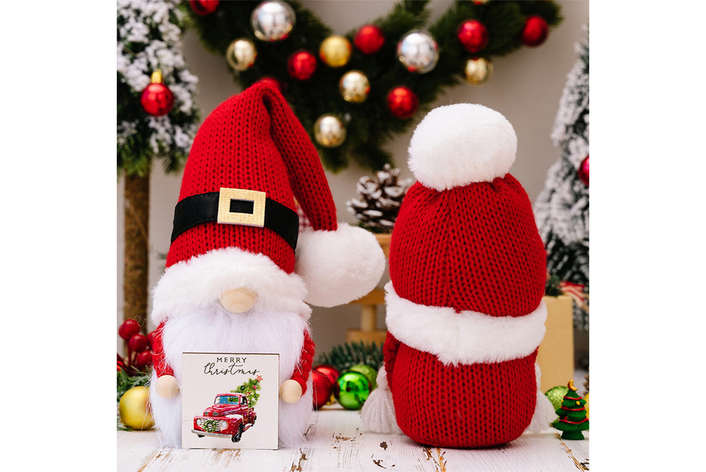 **Christmas Pom-Pom Knit Hat with Rudolph Figurine**