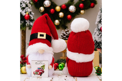 **Christmas Pom-Pom Knit Hat with Rudolph Figurine**