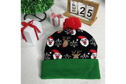 **Christmas LED Pom-Pom Knit Hat (Winter Warm Fold-Up Light-Up Hat)**