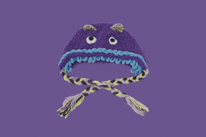 **Cartoon Plush Monster Knitted Hat with Earflaps