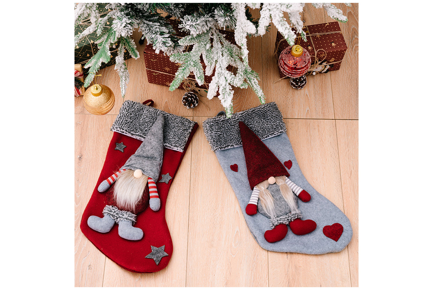 **Grey Frayed Edge Rudolph the Forest Old Man Christmas Stocking**