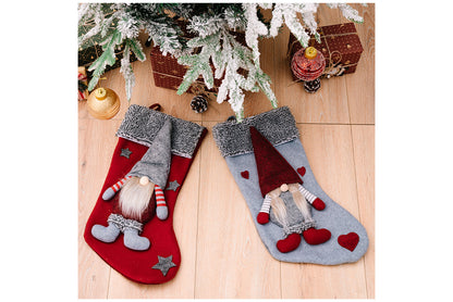 **Grey Frayed Edge Rudolph the Forest Old Man Christmas Stocking**