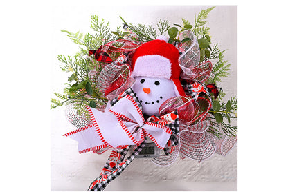 **Christmas Cartoon Snowman Ribbon Wreath Decoration**