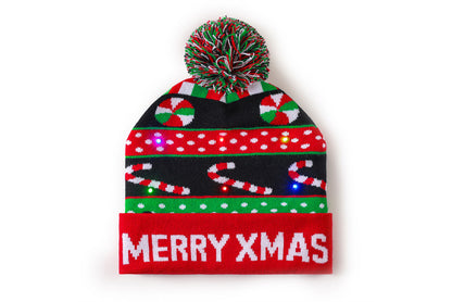 **Christmas LED Rainbow Light Jacquard Knit Hat**