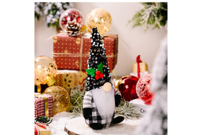 **Christmas Red and Black Sequined Hat Rudolph Faceless Doll Figurine**