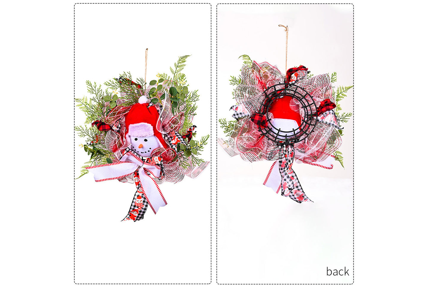 **Christmas Cartoon Snowman Ribbon Wreath Decoration**
