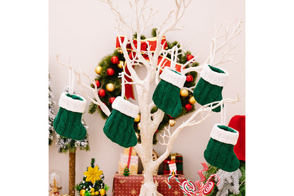 **Green Knitted Mini Christmas Stocking Ornament**