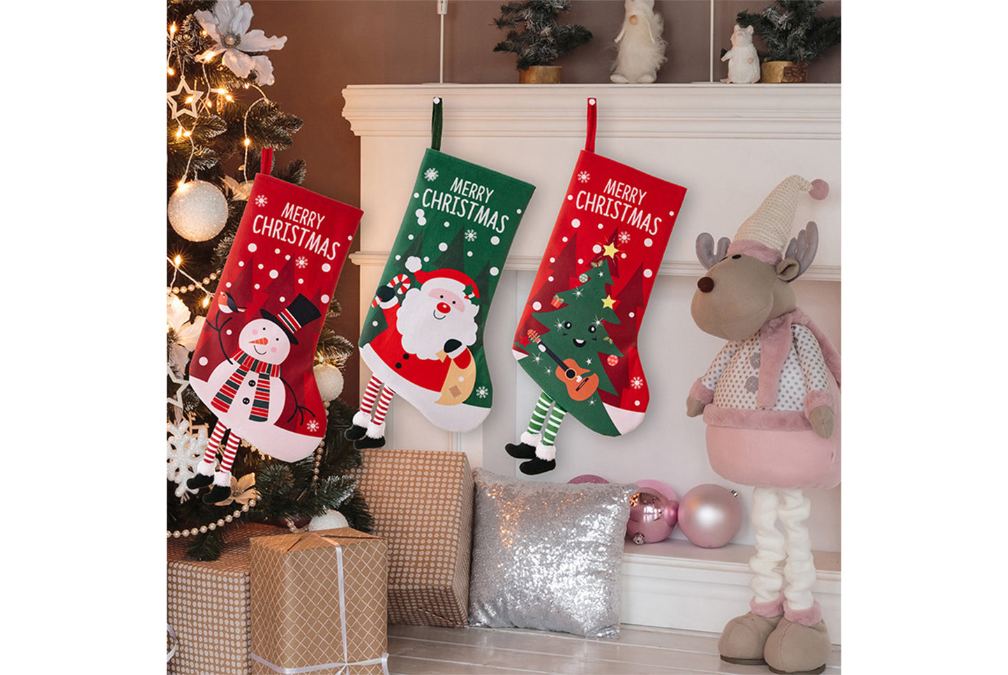 **Christmas Hanging Stockings (4 Colorful Printed Gift Stockings)**