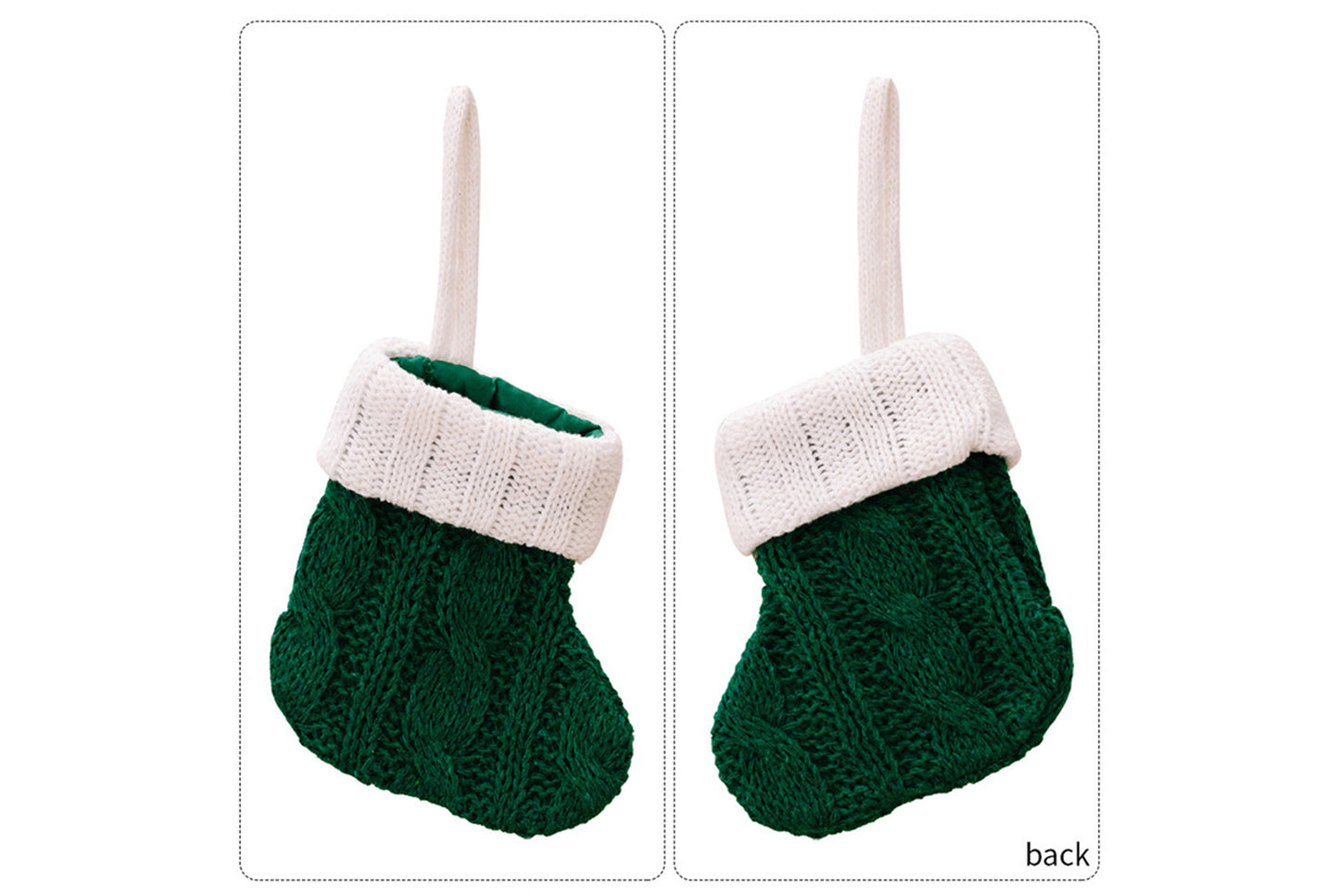 **Green Knitted Mini Christmas Stocking Ornament**