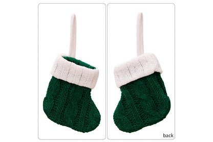 **Green Knitted Mini Christmas Stocking Ornament**