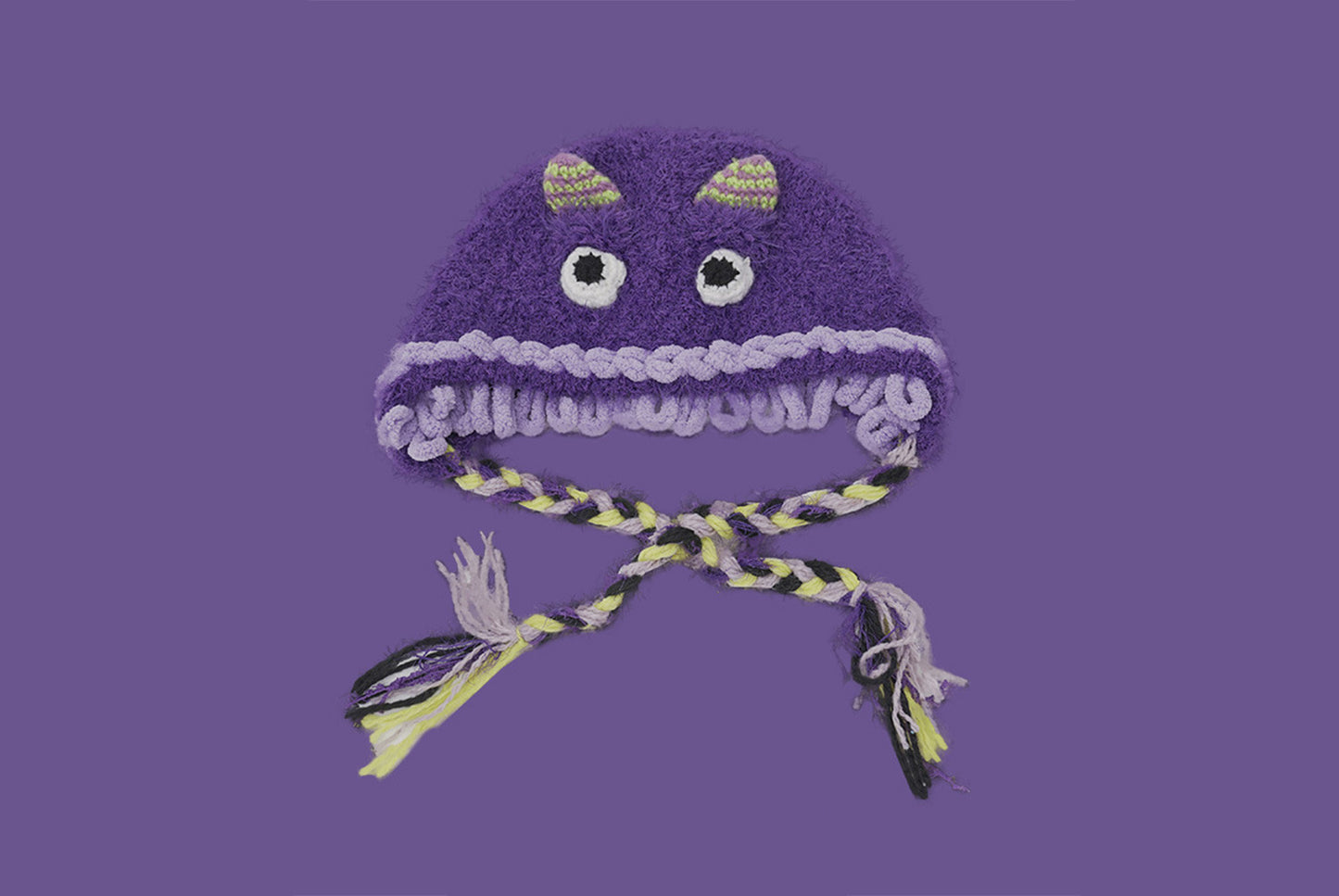 **Cartoon Plush Monster Knitted Hat with Earflaps