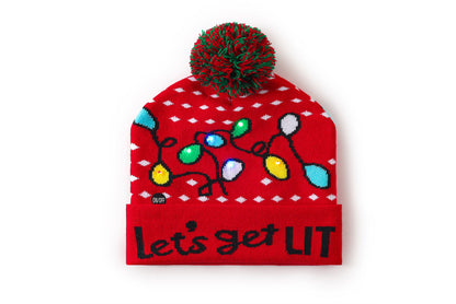 **Christmas LED Rainbow Light Jacquard Knit Hat**