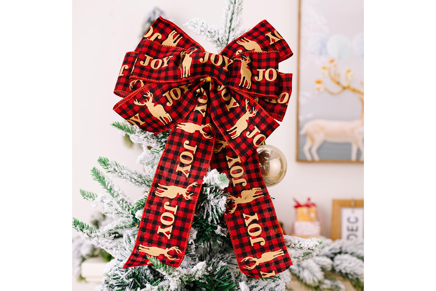 **Brown Vintage English Ribbon Christmas Bow Ornament**