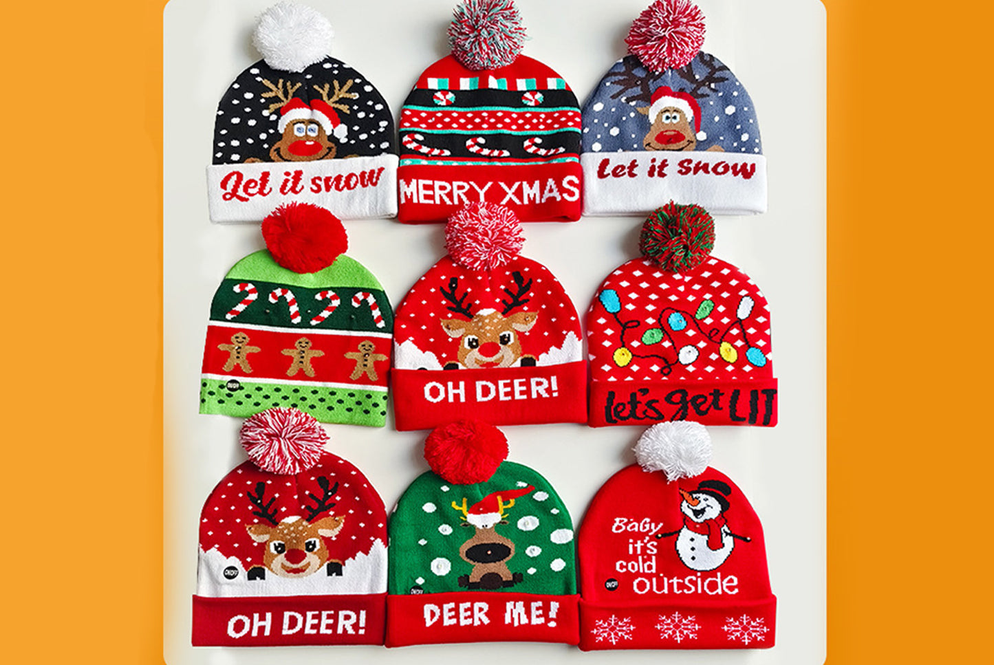 **Christmas LED Light Jacquard Knit Hat (Thickened Warm Version)**