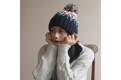 **Colorful Pom-Pom Knitted Hat (Autumn/Winter Warm Ear-Wearing Wool Hat)**